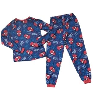 Marvel Spiderman Kids Pajama Set Boys Size 12 Blue Red Matching Top Bottoms